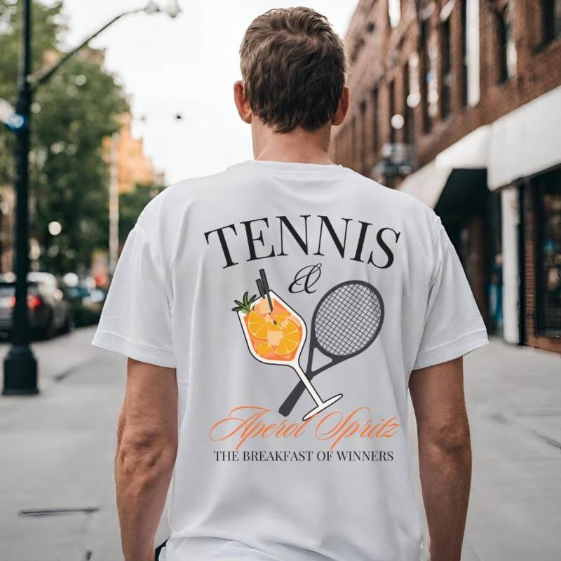 Tennis & Aperol Spritz The Breakfast Of Winners Retro Back Print 90S T-Shirt Tennis Lover Vintage Shirt Y2K Student Pocket Girl von CincerelyYoursShop