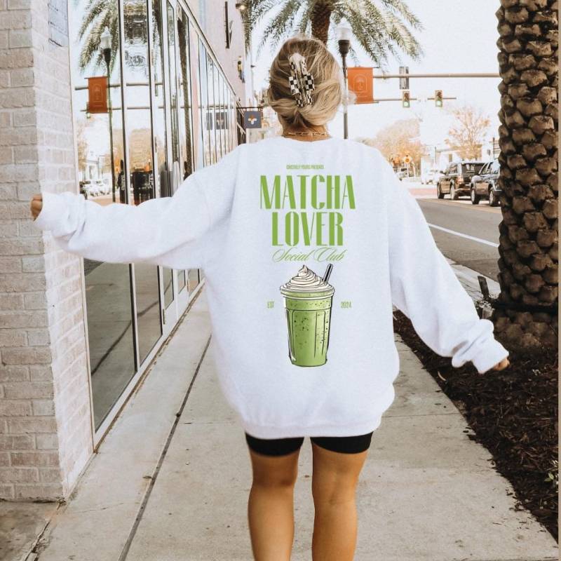 The Matcha Lover Social Club Sweatshirt Retro Matcha Back Print 90S Hoodie Vintage Pocket Graphic Wellness Girl Y2K Pilates Gift von CincerelyYoursShop