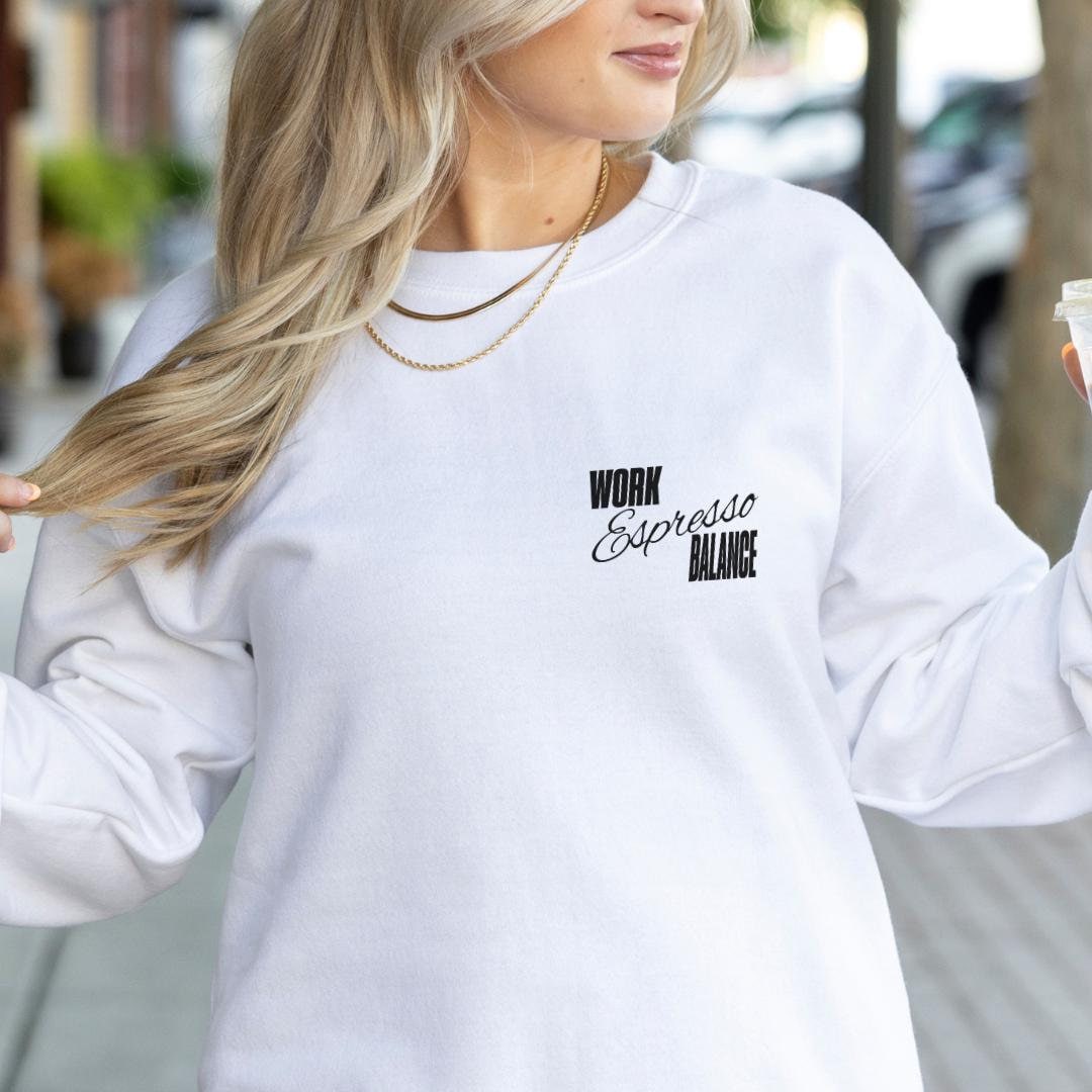Work Espresso Balance Retro Coffee Sweatshirt Espresso Maker Lover Sweater Porta Filter Gift 90 Graphic Back Print Breakfast Y2K Office Life von CincerelyYoursShop