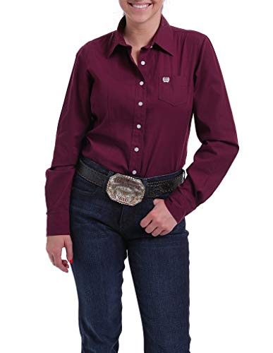 Cinch Damen Solid Long Sleeve Shirt Hemd mit Button-Down-Kragen, burgunderfarben, X-Groß von Cinch