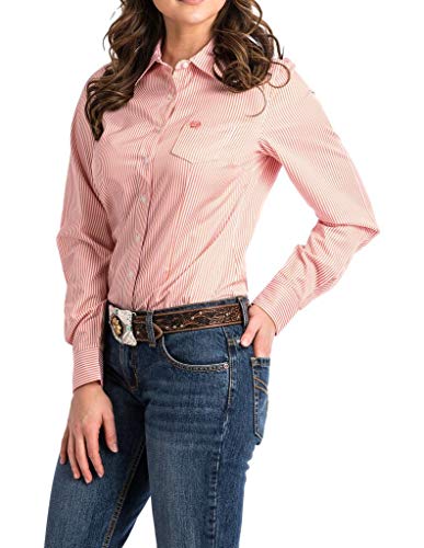 Cinch Damen Tencel Long Sleeve Shirt Hemd mit Button-Down-Kragen, Korallenrot, Klein von Cinch