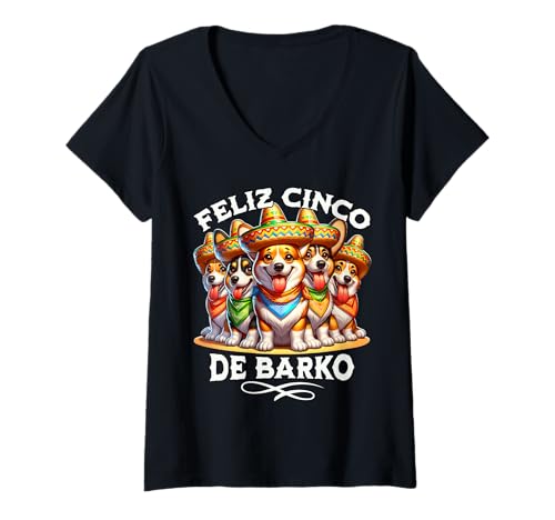 Damen Corgi Happy Cinco De Mayo Corgi T-Shirt mit V-Ausschnitt von Cinco De Mayo Corgi Damen Herren
