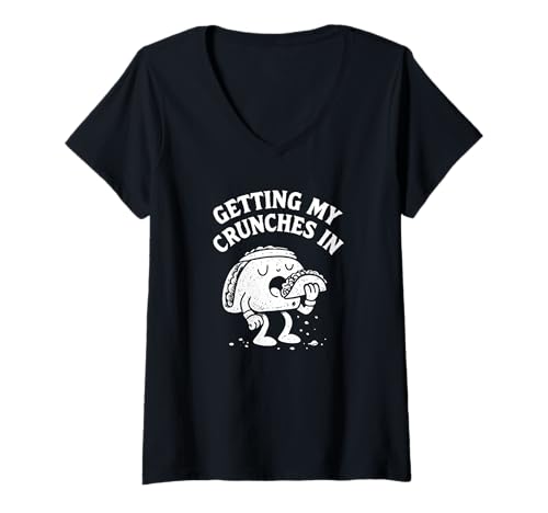 Damen Getting My Crunches In Gym Workout Lustiger Taco T-Shirt mit V-Ausschnitt Damen Getting My Crunches In Gym Workout Lustiger Taco T-Shirt mit V-Ausschnitt von Cinco De Mayo Fiesta Novelty Apparel