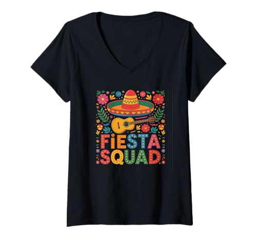 Damen Cinco De Mayo Fiesta Squad Lustige Sobrero Bunte Blumen T-Shirt mit V-Ausschnitt Damen Cinco De Mayo Fiesta Squad Lustige Sobrero Bunte Blumen T-Shirt mit V-Ausschnitt von Cinco De Mayo Fiesta Squad Funny Sobrero Colorful