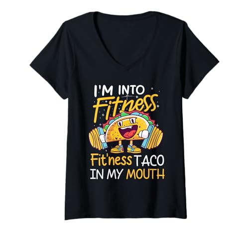 Damen Ich stehe auf Fitness-Taco In My Mouth Lustige Tacos-Fitness-Liebhaber T-Shirt mit V-Ausschnitt Damen Ich stehe auf Fitness-Taco In My Mouth Lustige Tacos-Fitness-Liebhaber T-Shirt mit V-Ausschnitt von Cinco De Mayo Taco Workout Fitness Gym Apparel