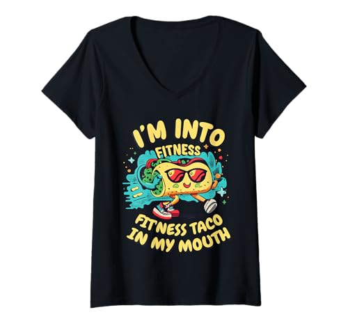 Damen Ich stehe auf Fitness-Taco In My Mouth Lustige Tacos-Fitness-Liebhaber T-Shirt mit V-Ausschnitt Damen Ich stehe auf Fitness-Taco In My Mouth Lustige Tacos-Fitness-Liebhaber T-Shirt mit V-Ausschnitt von Cinco De Mayo Taco Workout Fitness Gym Apparel