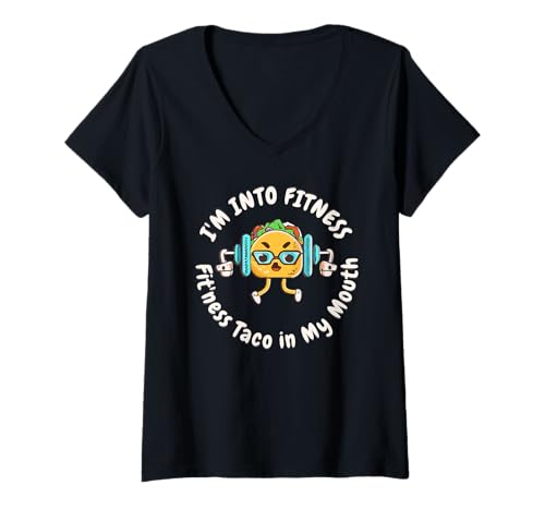 Damen Ich stehe auf Fitness-Taco In My Mouth Lustige Tacos-Fitness-Liebhaber T-Shirt mit V-Ausschnitt Damen Ich stehe auf Fitness-Taco In My Mouth Lustige Tacos-Fitness-Liebhaber T-Shirt mit V-Ausschnitt von Cinco De Mayo Taco Workout Fitness Gym Apparel