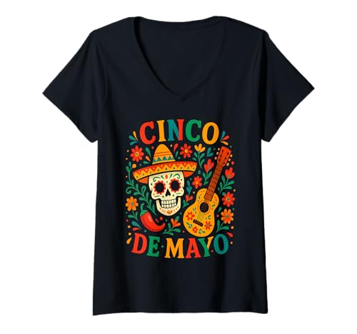Damen Farbenfrohes Cinco de Mayo Design – Mexikanisches Motiv T-Shirt mit V-Ausschnitt Damen Farbenfrohes Cinco de Mayo Design – Mexikanisches Motiv T-Shirt mit V-Ausschnitt von Cinco de Mayo Design - Cinco de Mayo Geschenk