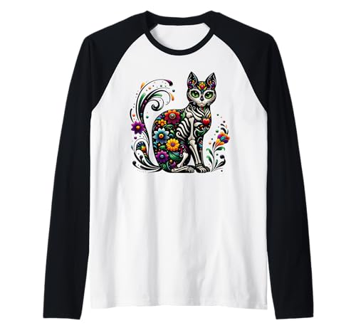 Dia De Los Muertos Cinco De Mayo Katze Sugar Skull Herren Damen Raglan Dia De Los Muertos Cinco De Mayo Katze Sugar Skull Herren Damen Raglan von Cinco de Mayo Fro Skeleton Cat Sugar Skull
