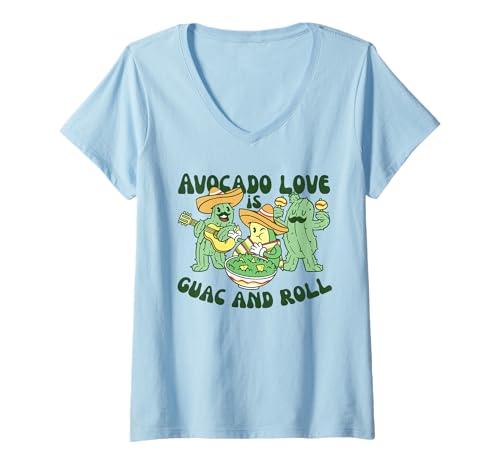 Damen Avocado Love is Guac and Roll Wortspiel Avocado T-Shirt mit V-Ausschnitt Damen Avocado Love is Guac and Roll Wortspiel Avocado T-Shirt mit V-Ausschnitt von Cinco de Mayo Funny Food Designs
