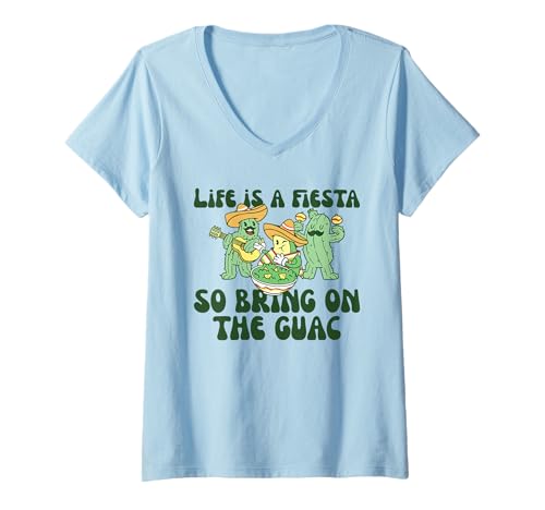 Damen Life is a Fiesta so Bring on The Guac Wortspiel Avocado T-Shirt mit V-Ausschnitt Damen Life is a Fiesta so Bring on The Guac Wortspiel Avocado T-Shirt mit V-Ausschnitt von Cinco de Mayo Funny Food Designs