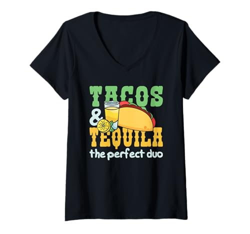 Damen Tacos and Tequila The Perfect Duo T-Shirt mit V-Ausschnitt Damen Tacos and Tequila The Perfect Duo T-Shirt mit V-Ausschnitt von Cinco de Mayo Funny Food Designs