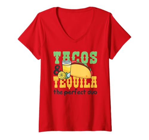 Damen Tacos and Tequila The Perfect Duo T-Shirt mit V-Ausschnitt Damen Tacos and Tequila The Perfect Duo T-Shirt mit V-Ausschnitt von Cinco de Mayo Funny Food Designs