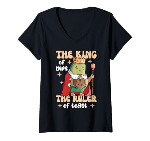 Damen The King of The Dips The Ruler of Toast Avocado T-Shirt mit V-Ausschnitt Damen The King of The Dips The Ruler of Toast Avocado T-Shirt mit V-Ausschnitt von Cinco de Mayo Funny Food Designs