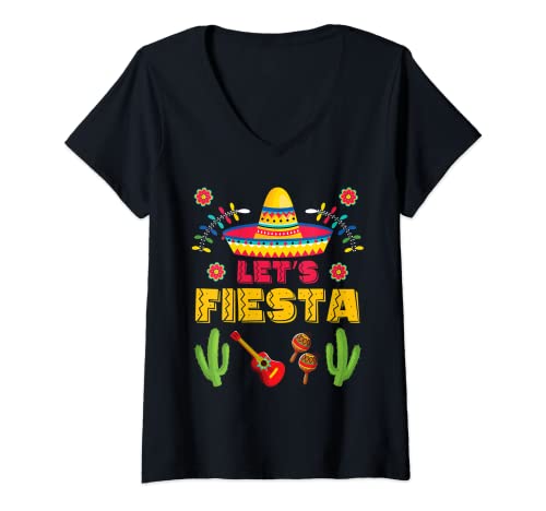 Damen Lets Fiesta Cinco de Mayo Mexiko Party Mexican Party T-Shirt mit V-Ausschnitt Damen Lets Fiesta Cinco de Mayo Mexiko Party Mexican Party T-Shirt mit V-Ausschnitt von Cinco de Mayo Geschenk Nacho Mexiko Party Mexican