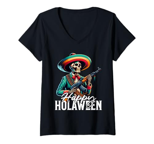 Damen Cinco De Mayo Skelett Schädel Fiesta Sombreros Hola Ween T-Shirt mit V-Ausschnitt Damen Cinco De Mayo Skelett Schädel Fiesta Sombreros Hola Ween T-Shirt mit V-Ausschnitt von Cinco de Mayo Hola Ween Skeleton Skull