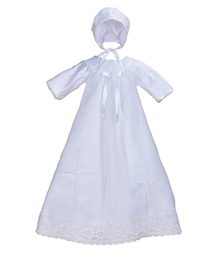 Cinda Baby Langarm Satin Taufe Kleid und Lange Motorhaube Weiß 56-62 von Cinda