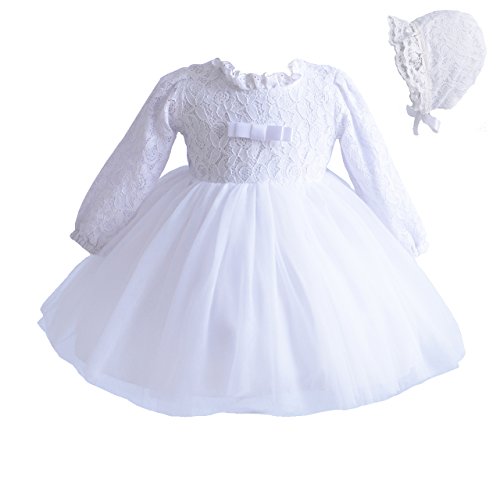 Cinda Baby-Lange Hülsen-Spitze-Tauf-Party-Kleid und Mütze 62-68 Weiß von Cinda