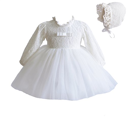 Cinda Baby-Lange Hülsen-Spitze-Tauf-Party-Kleid und Mütze 68-80 Elfenbein von Cinda