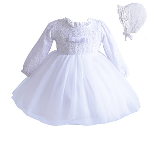 Cinda Baby-Lange Hülsen-Spitze-Tauf-Party-Kleid und Mütze 68-80 Weiß von Cinda