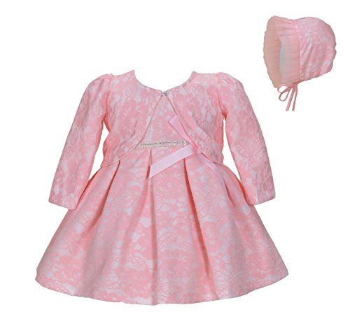 Cinda Baby-Mädchen-Spitze-Tauf-Party-Kleid mit Mütze Rosa 68-80/ 6-12 Monate (Mit bolero) von Cinda