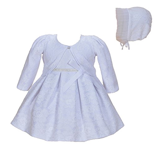 Cinda Baby-Mädchen-Spitze-Tauf-Party-Kleid mit Mütze Weiß 68-80/ 6-12 Monate (Mit bolero) von Cinda