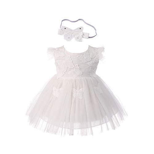 Cinda Baby-Schmetterlings-Party-Taufkleid und Stirnband Elfenbein 86-92 von Cinda