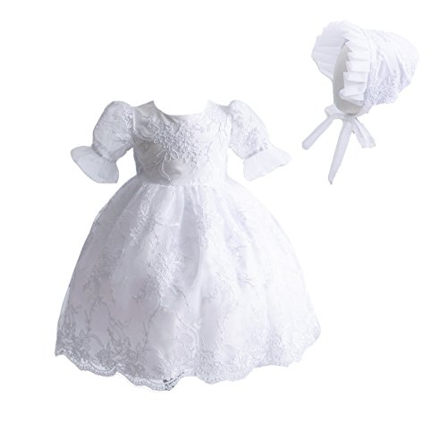Cinda Baby Spitze Taufkleid Taufe Kleid und Mütze Weiß 68-80 von Cinda