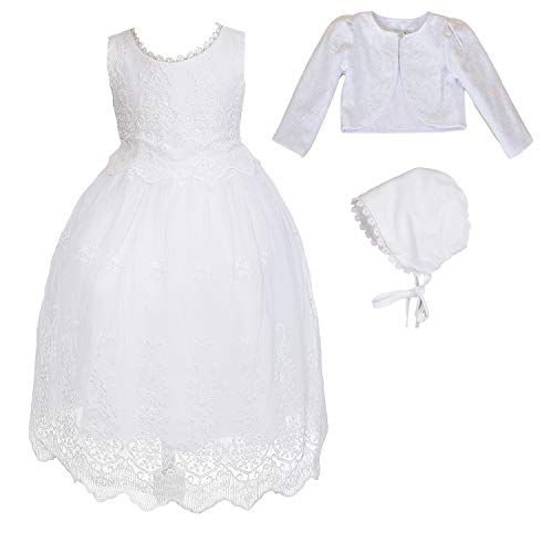 Cinda Baby-weißes Spitze-Taufkleid und Mütze Mit Bolero 62-68 (Etikette Gr: 6 M) Weiß von Cinda