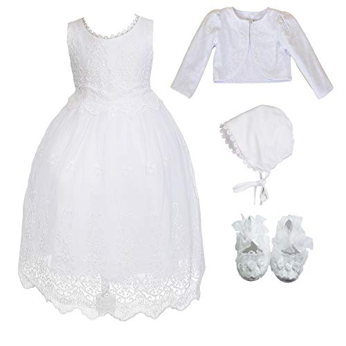 Cinda Baby-weißes Spitze-Taufkleid und Mütze mit Bolero und Schuhen 74-80 von Cinda