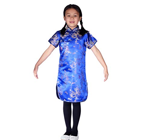 Cinda Mädchen Satin Drache und Phönix Chinesische Kleid Blau 146-152 von Cinda