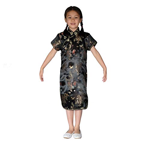 Cinda Mädchen Satin Drache und Phönix Chinesische Kleid Schwarz 158-164 von Cinda