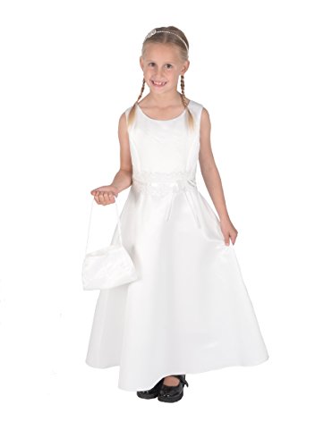 Cinda Satin Heilige Kommunion Kleid Brautjungfer mit Handtasche 158-164 Elfenbein von Cinda