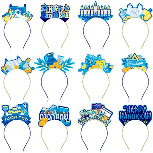 Cindeer 24 Stück Hanukkah Haarreifen Accessoires Chanukka Lichterfest Kopf Boppers aus Filz Stern Beleuchtete Menora Stirnbänder Haarschmuck für Kinder Erwachsene Purimfest Party Deko Foto Requisit von Cindeer