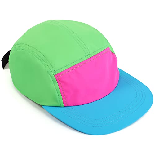 Cindeer 80er 90er Neon Baseball Cap Verstellbare Retro Neon Kappe Nylon Trucker Kappe 80er Mütze (Neonblaue Krempe, S) von Cindeer