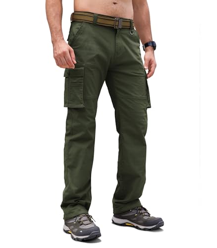 Cindeyar Cargohose Herren Relaxed Fit Baumwolle Wanderhose Herren Casual Arbeitshosen Männer Outdoor Militär Taktische Hosen mit Multi Taschen(Armeegrün,L) von Cindeyar