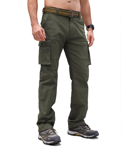Cindeyar Cargohose Herren Relaxed Fit Baumwolle Wanderhose Herren Casual Arbeitshosen Männer Outdoor Militär Taktische Hosen mit Multi Taschen(Armeegrün,L) von Cindeyar
