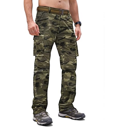 Cindeyar Cargohose Herren Relaxed Fit Baumwolle Wanderhose Herren Casual Arbeitshosen Männer Outdoor Militär Taktische Hosen mit Multi Taschen(Camouflage Grün,M) von Cindeyar