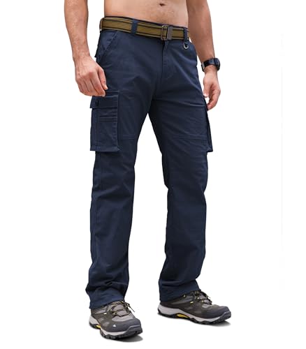 Cindeyar Cargohose Herren Relaxed Fit Baumwolle Wanderhose Herren Casual Arbeitshosen Männer Outdoor Militär Taktische Hosen mit Multi Taschen(Dunkelblau,M) von Cindeyar