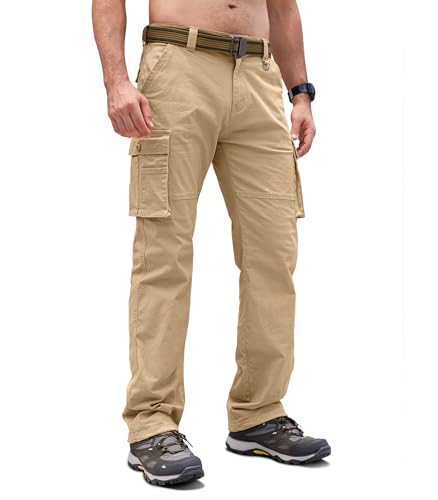 Cindeyar Cargohose Herren Relaxed Fit Baumwolle Wanderhose Herren Casual Arbeitshosen Männer Outdoor Militär Taktische Hosen mit Multi Taschen(Khaki,L) von Cindeyar