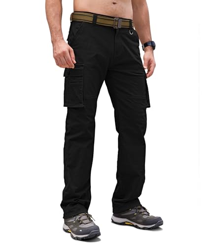 Cindeyar Cargohose Herren Relaxed Fit Baumwolle Wanderhose Herren Casual Arbeitshosen Männer Outdoor Militär Taktische Hosen mit Multi Taschen(Schwarz,XL) von Cindeyar