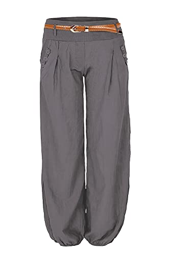 Cindeyar Damen Haremshose Elegant Winter Pumphose Lange Leinen Hose mit Gürtel Aladin Pants,1 Hosen+1 Gürtel (L, Grau) von Cindeyar