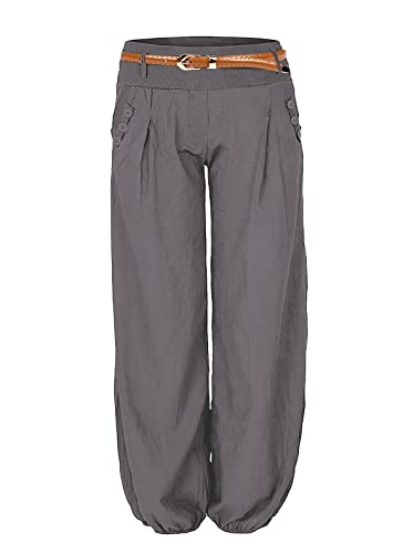 Cindeyar Damen Haremshose Elegant Winter Pumphose Lange Leinen Hose mit Gürtel Aladin Pants(XXL, Grau) von Cindeyar