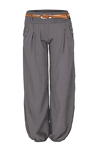 Cindeyar Damen Haremshose Elegant Winter Pumphose Lange Leinen Hose mit Gürtel Aladin Pants (S, Grau) von Cindeyar