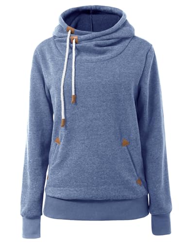 Cindeyar Damen Hoodie Winter Pullover Kapuzenpullover Langarm Baumwoll Mischung Warmer Sweatshirt Kapuzenjacke(107-Blau,S) von Cindeyar