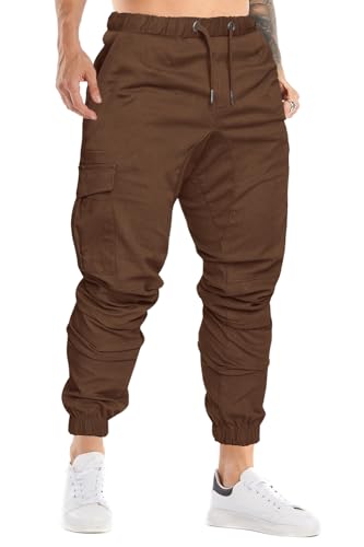 Cindeyar Herren Hosen Slim Fit Casual Jogger Sporthose Freizeithose Cargo Chino Jeans Hose (2XL, Braun 01) von Cindeyar