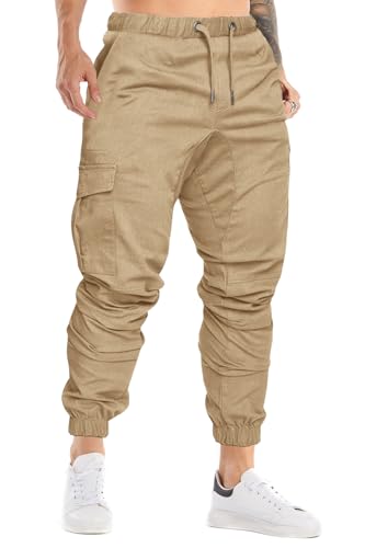 Cindeyar Herren Hosen Slim Fit Casual Jogger Sporthose Freizeithose Cargo Chino Jeans Hose (Khaki 01,3XL) von Cindeyar