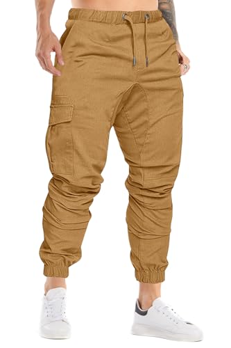 Cindeyar Herren Hosen Slim Fit Casual Jogger Sporthose Freizeithose Cargo Chino Jeans Hose (L, Dunkel Khaki 01) von Cindeyar