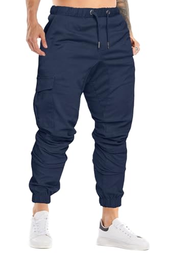 Cindeyar Herren Hosen Slim Fit Casual Jogger Sporthose Freizeithose Cargo Chino Jeans Hose (S,Navyblau 01) von Cindeyar