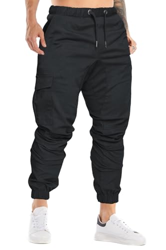 Cindeyar Herren Hosen Slim Fit Casual Jogger Sporthose Freizeithose Cargo Chino Jeans Hose (Schwarz 01,L) von Cindeyar